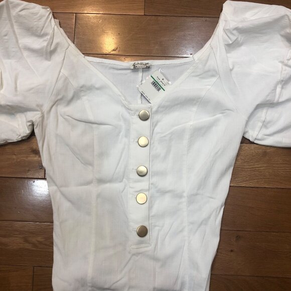 NWT Intimately Free People Not Basic Puff Sleeve Bodysuit Canvas White Sz L - Picture 3 of 10